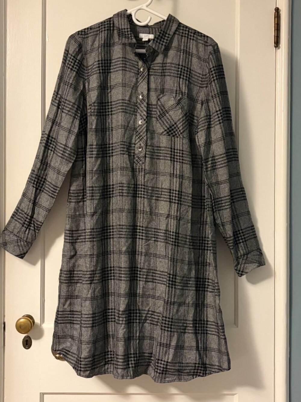 J Jill plaid shirt dress long sleeve size medium tall classic neutral fall